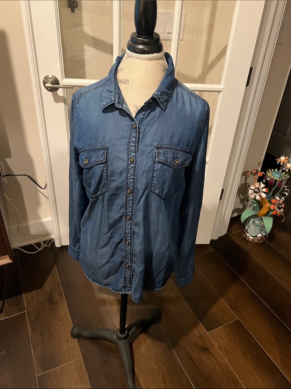 Halogen Denim Button-Front Shirt - Blue